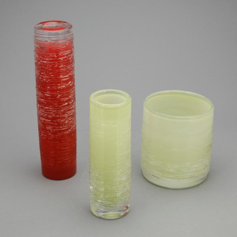 VAS, 3 st, glas, "Spun", Bengt Edenfalk, Skruf, signerade, 1900-talets andra hälft.