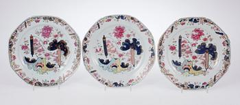 A set of six parts in famille rose  "pseudo tobacco leaf', Qing dynasty, Qianlong (1736-95).