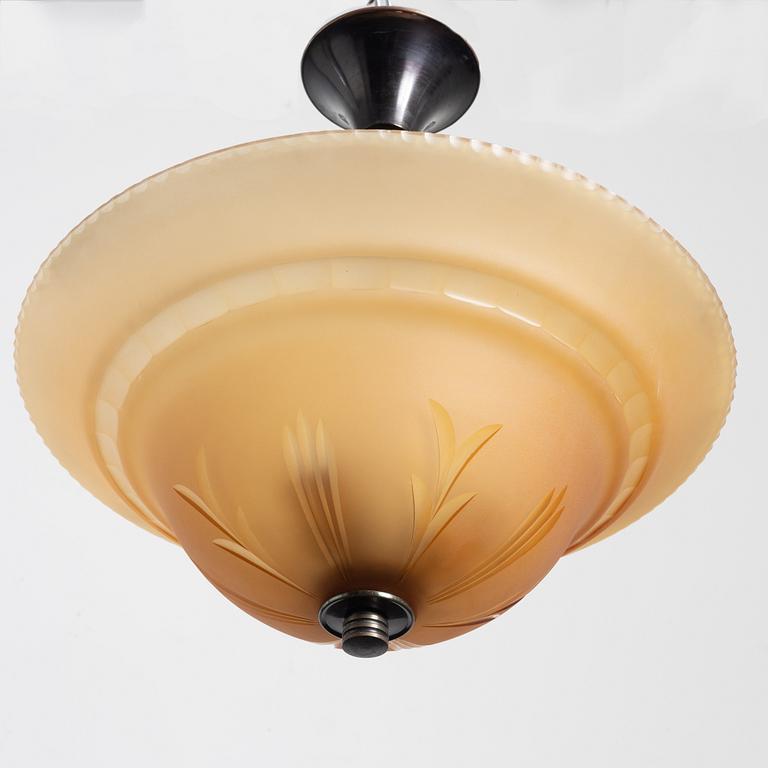 Edward Hald, taklampa, Orrefors, 1930-tal.