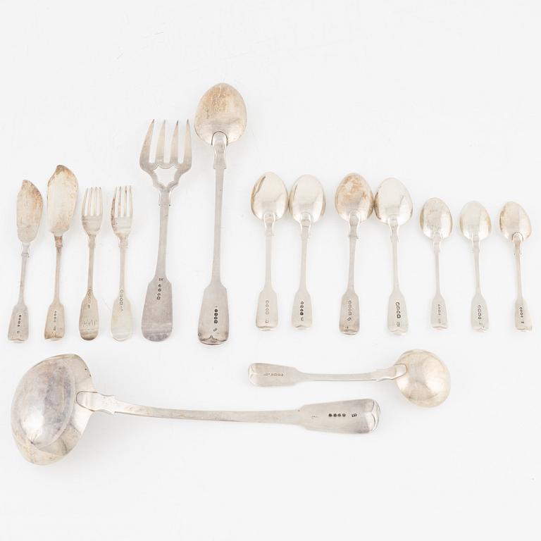 Cutlery service parts, 50 pcs, silver, London, England, 19th century.