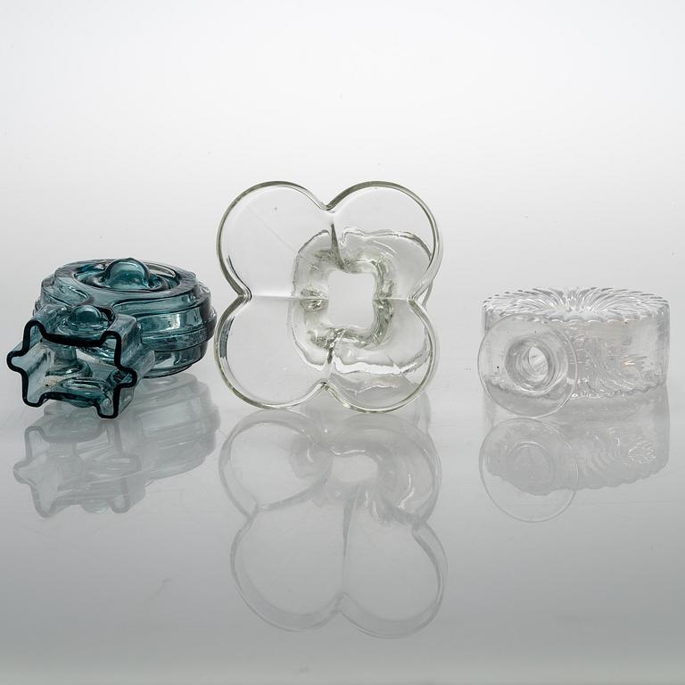 HELENA TYNELL, A glass bottle and two glass vases, Riihimäen Lasi 1960s-70s.