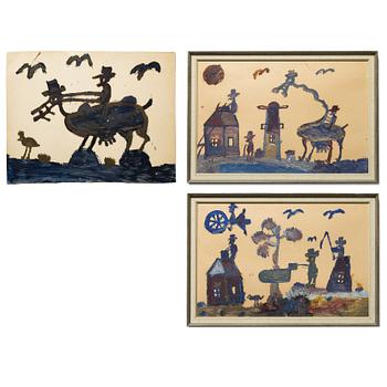 Nils "Björnjägarn" Rundgren, three paintings, "Figures".