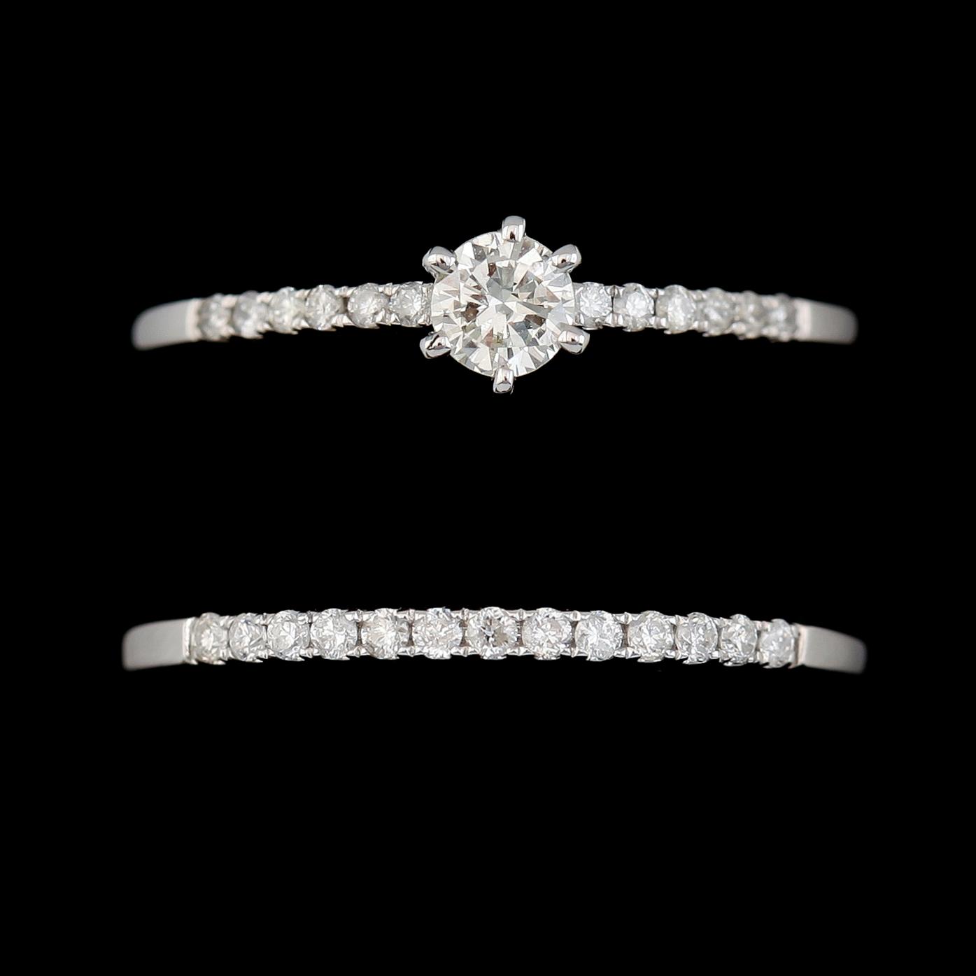 RINGAR, 2 st, 14K vitguld, diamanter 0.50 ct.