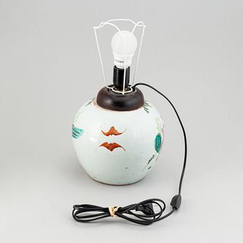 A famille rose jar, turned into a table lamp, Qing dynasty, late 19th/ early 20th century.