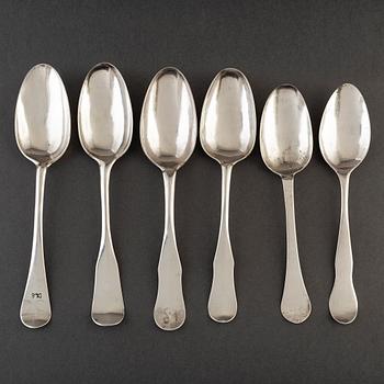 6 silver spoons from Västerås. Late 18th and eraly 19th century.