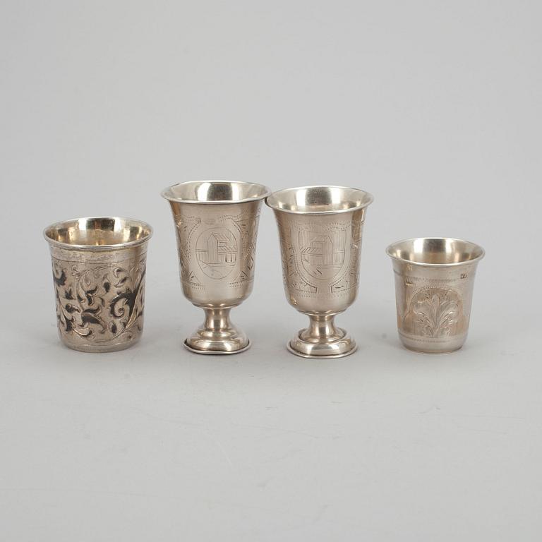 BÄGARE, 4 st, silver, Ryssland 1800-tal.