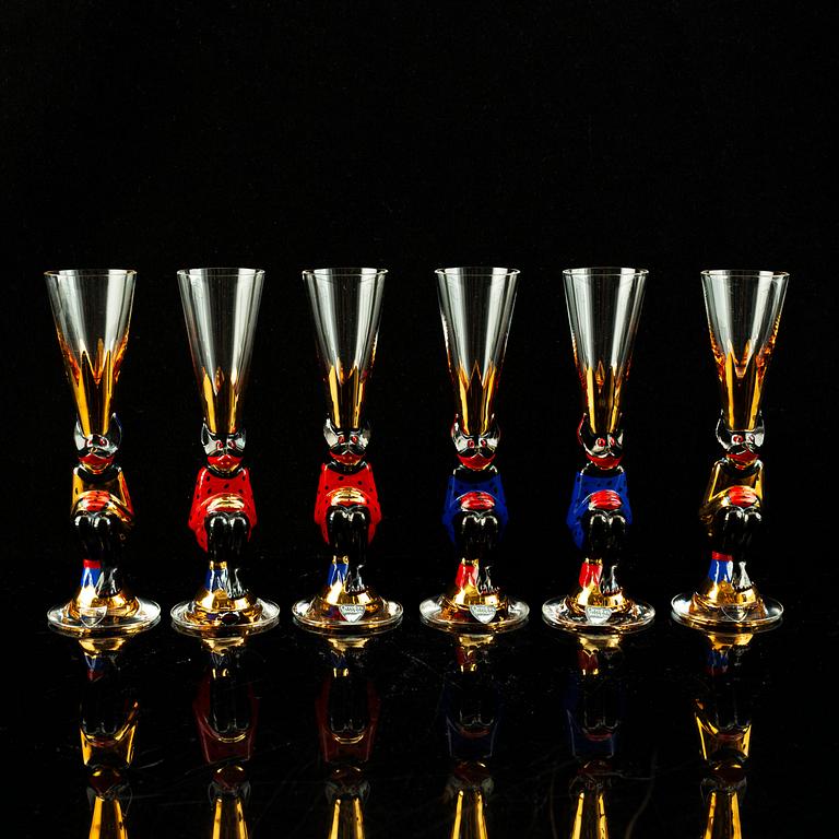 Gunnar Cyrén, a set of six "Devil" shot glasses and a decanter from the "Nobel" series, Orrefors Sweden post 1996.