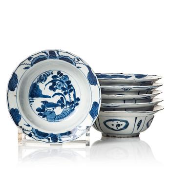 848. A set of six blue and white kraak dishes, Ming dynasty, Wanli (1572-1620).