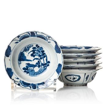 848. A set of six blue and white kraak dishes, Ming dynasty, Wanli (1572-1620).