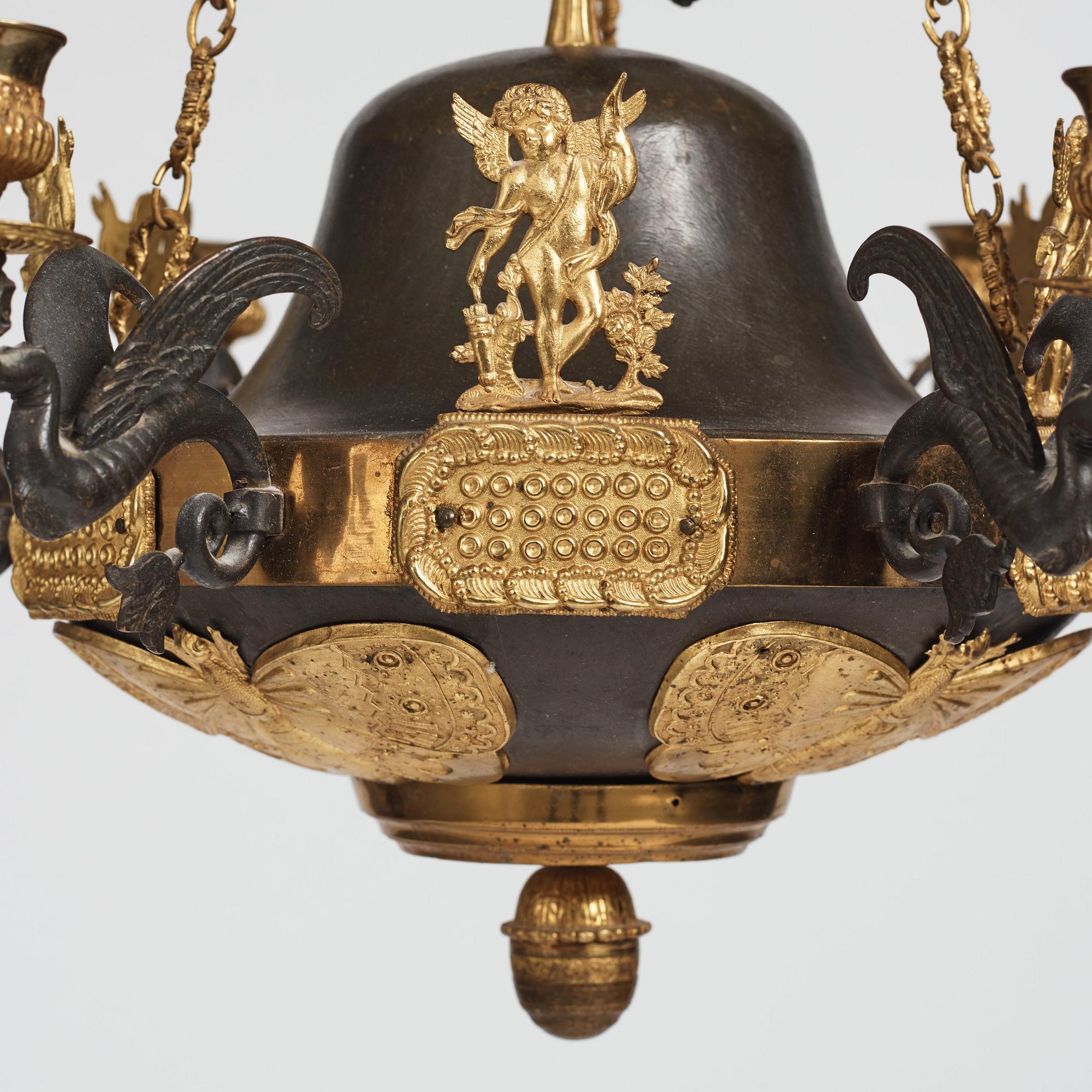 A Swedish late Empire mid 19th century six-light hanging-lamp.