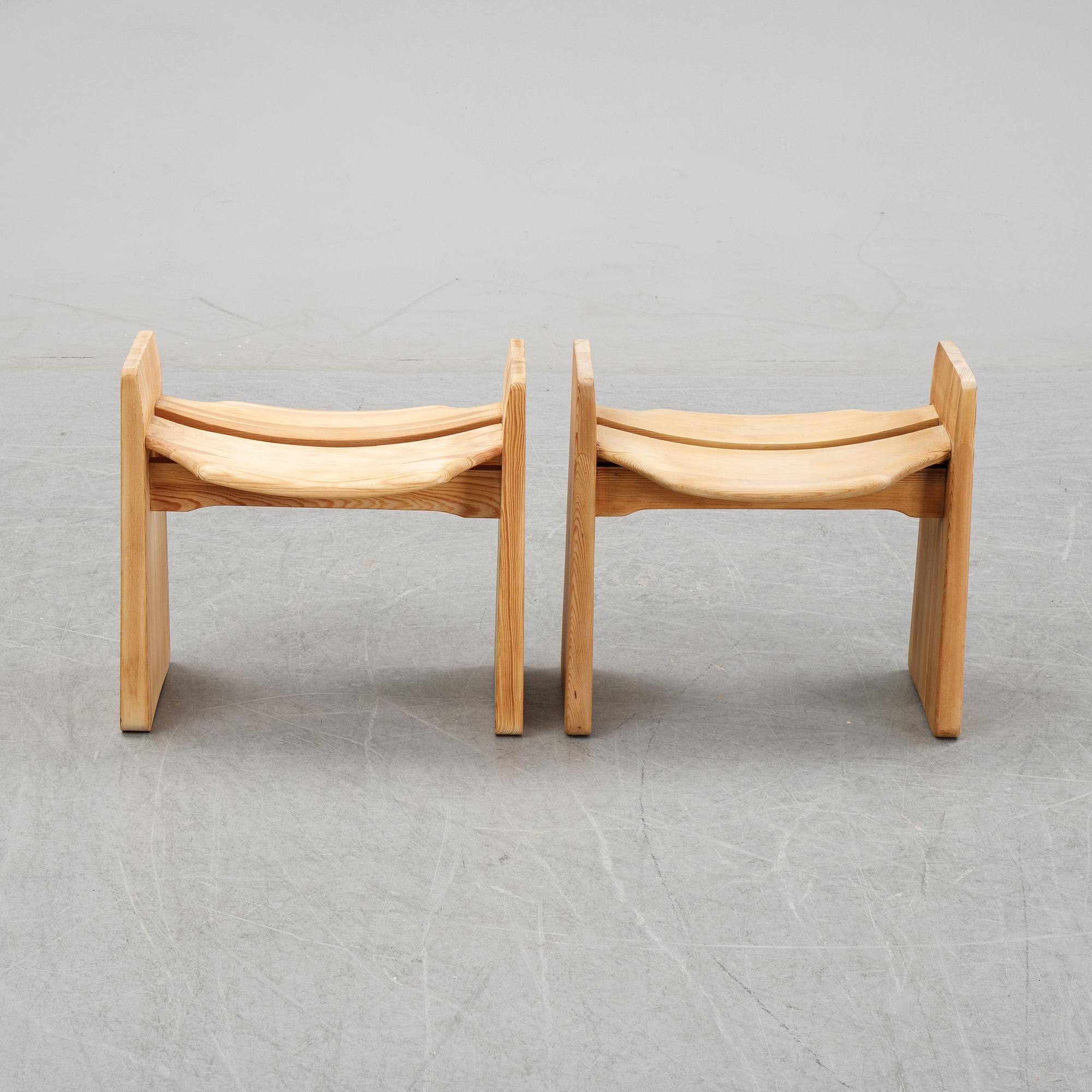 A pair of stools , 'Jonte', designed by Gilbert Marklund in 1969.