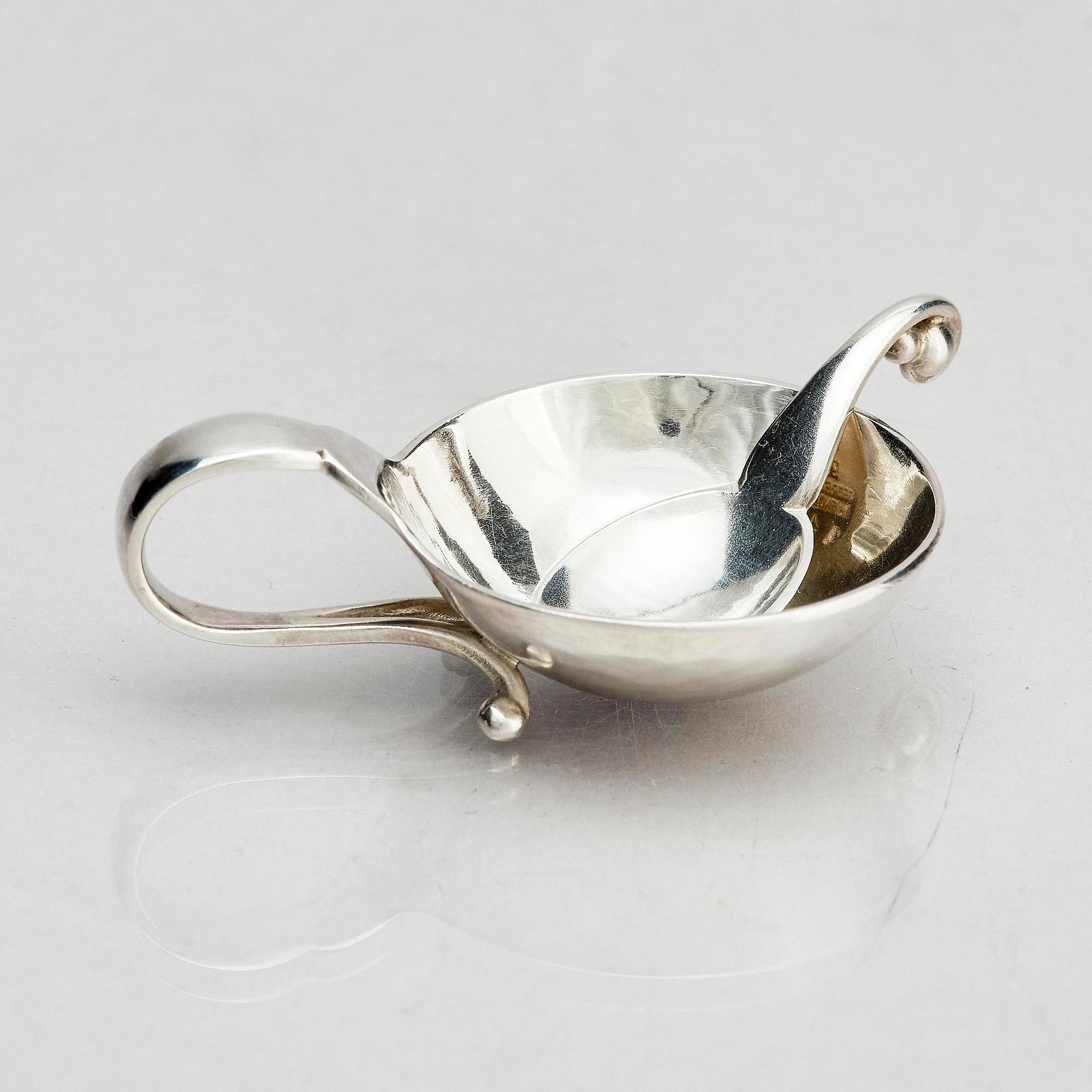 Georg Jensen, salt cellars with spoons, silver, 6 pcs, design no. 110, Copenhagen.