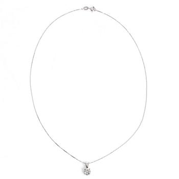 A 14K white gold necklace, with a brilliant-cut diamond pendant.