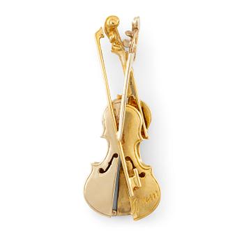545. Arman (Armand Pierre Fernandez), a pendant in the form of a split violin, 18K gold, numbered 6/20.
