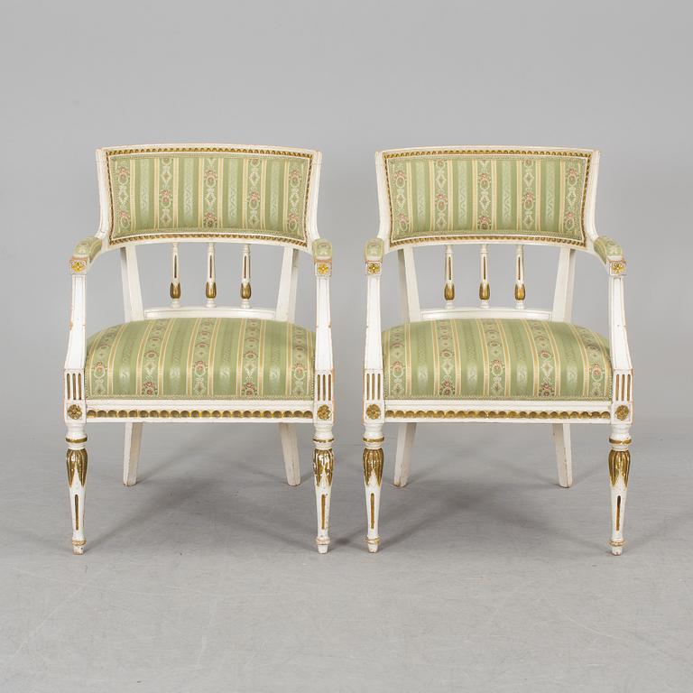 A PAIR OF ARMCHAIRS, gustavian style, mid 1900s.