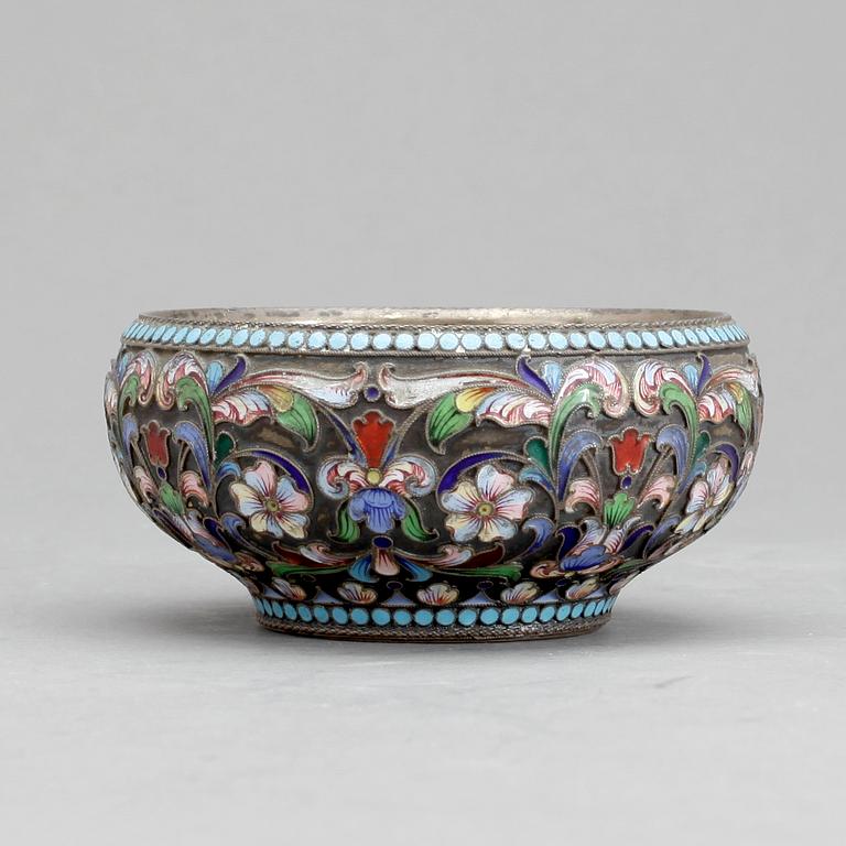 SALTKAR, silver och emalj, troligen Ivan Saltykov, Moskva, sent 1800-tal.