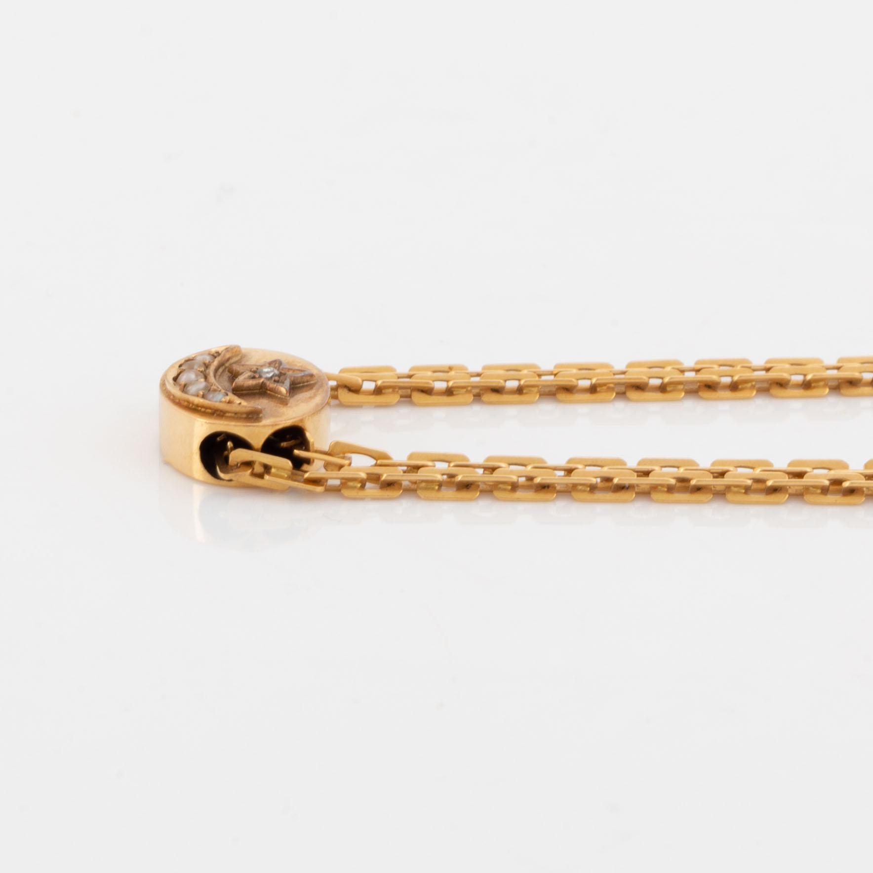 Chain, with rose cut diamond and seed pearls.