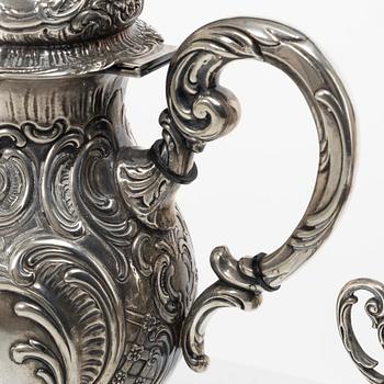 A three-piece rococo-style silver coffee service, GEWE, Malmö, 1955.