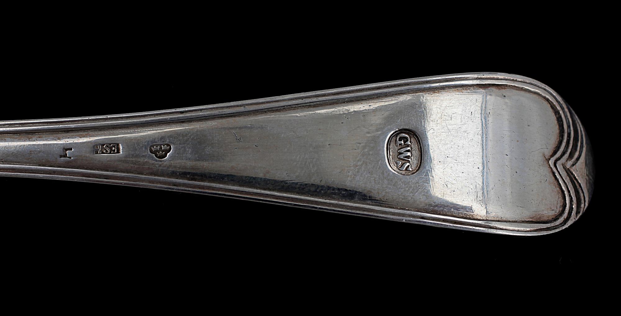STRÖSKEDAR 2 st SAMT SÅSSLEV, silver, bla Olof Löfvander dy i Luleå, verksam 1795-1823.