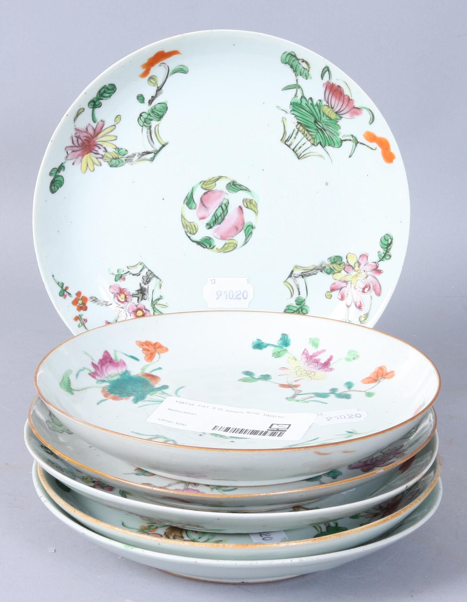 FAT, 6 st, porslin, Kina, 1800-tal.