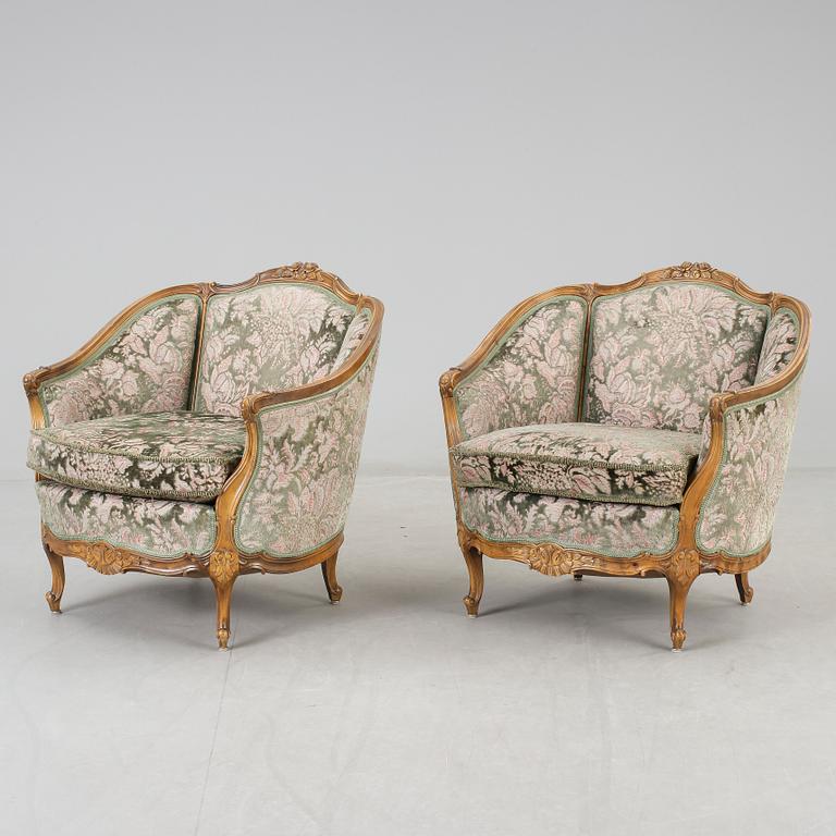 BERGÈRER, ett par, rokokostil, AB Larsson & Nilsson, omkring 1900-talets mitt.
