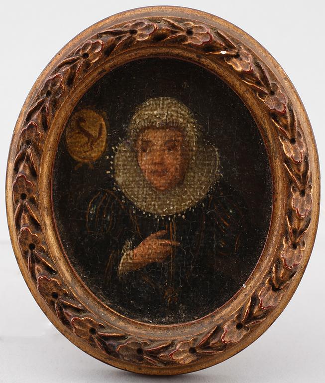 MINIATYRMÅLNINGAR, 4 st, olja på pannå, sannolikt Tyskland, 1600-tal.