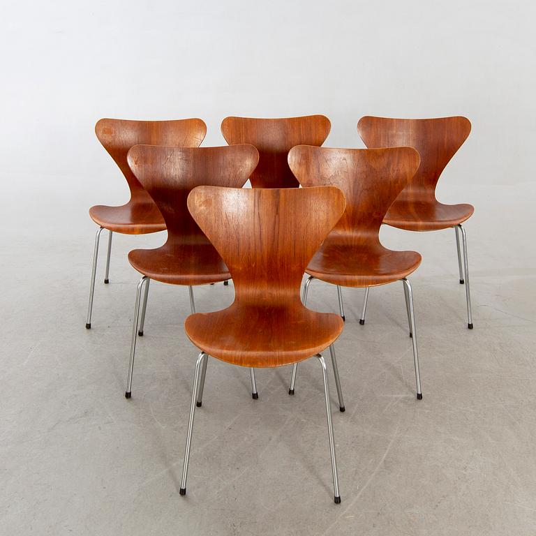 Arne Jacobsen, stolar 6 st, "Sjuan", Fritz Hansen, 1960-tal.