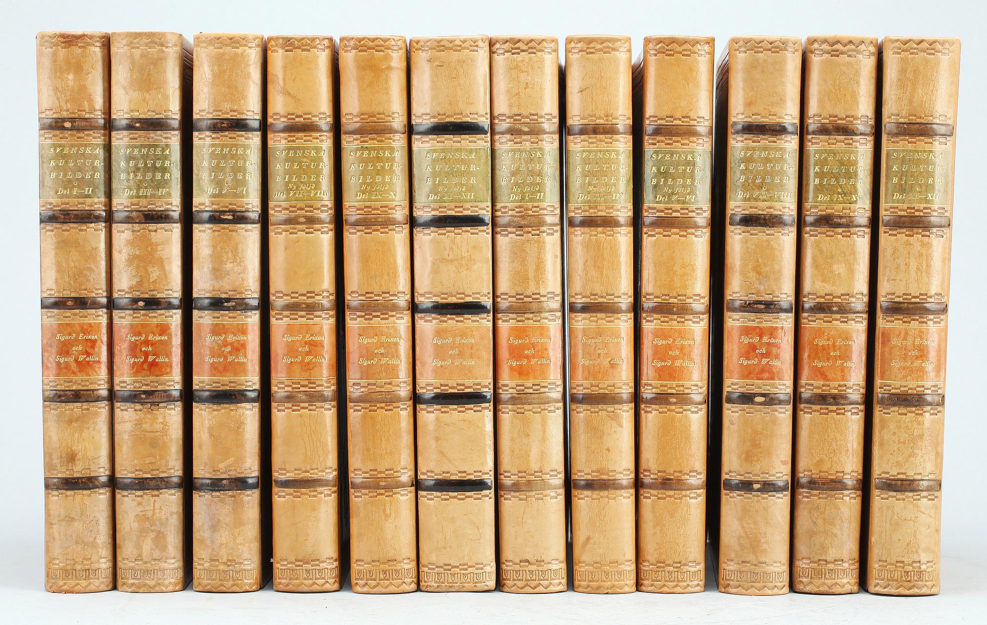 BOKVERK, 6+6 vol, "Svenska Kulturbilder" resp "Svenska kulturbilder Ny följd" av Sigurd Erixon o Sigurd Wallin, Stockholm 1929-38.