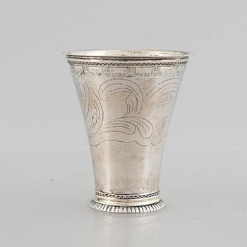 A Swedish 18th century silver beaker, mark of Bengt Collin, Uppsala 1736.