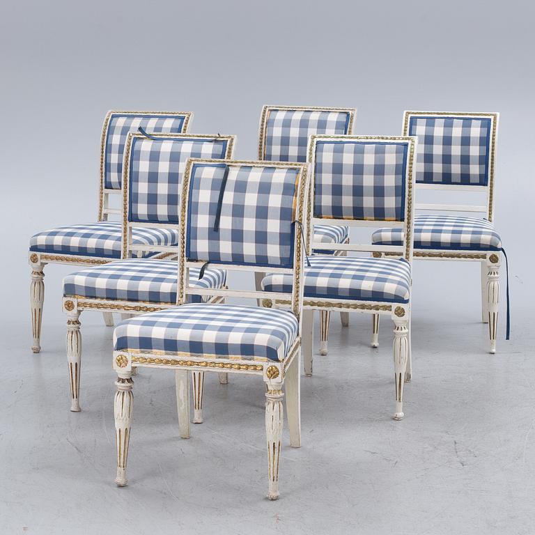 Chairs, 7 pcs, Stockholm, including Ephraim Ståhl (master in Stockholm 1794-1820), Late Gustavian style.