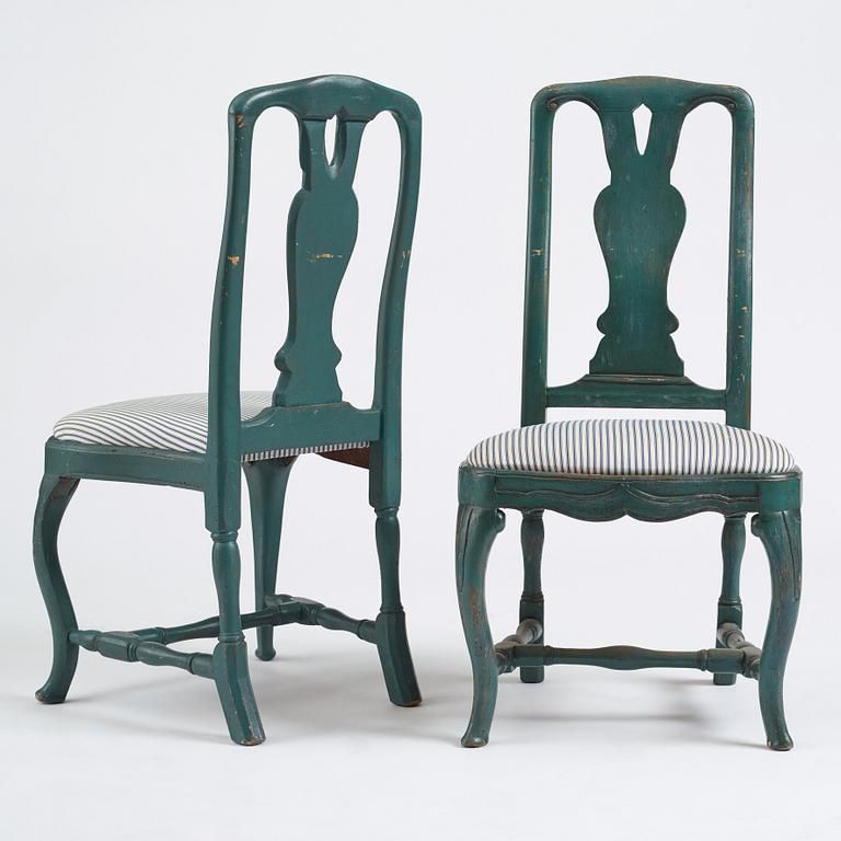A matched set of eight Swedish Rococo chairs.