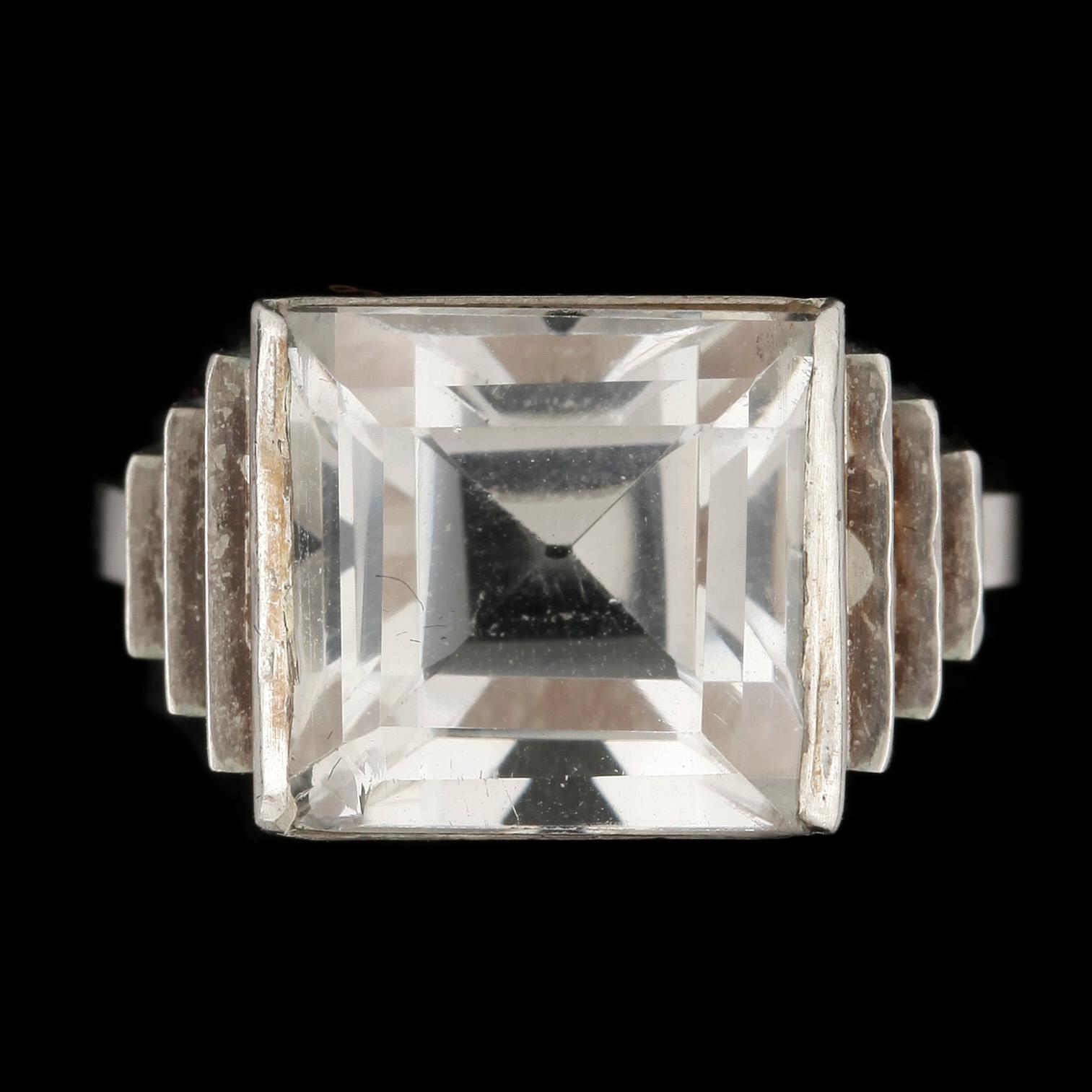 RING, sterling silver och bergkristall, Wiwen Nilsson, Lund 1948.