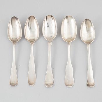 Skedar, 5 st, silver, bl a Stephan Westerstråhle, Västervik 1766.