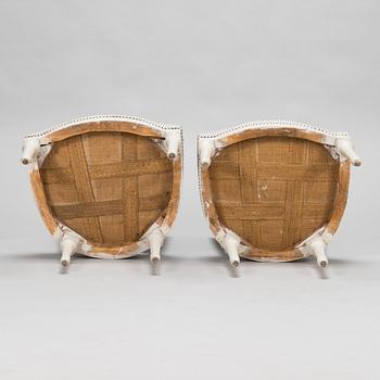 A pair of Swedish Gustavian chairs, made in Stockholm in the late 18th century.