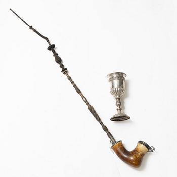 Cup and pipe, silver, one with mark of Claes Christian Carlén, Borås 1854.