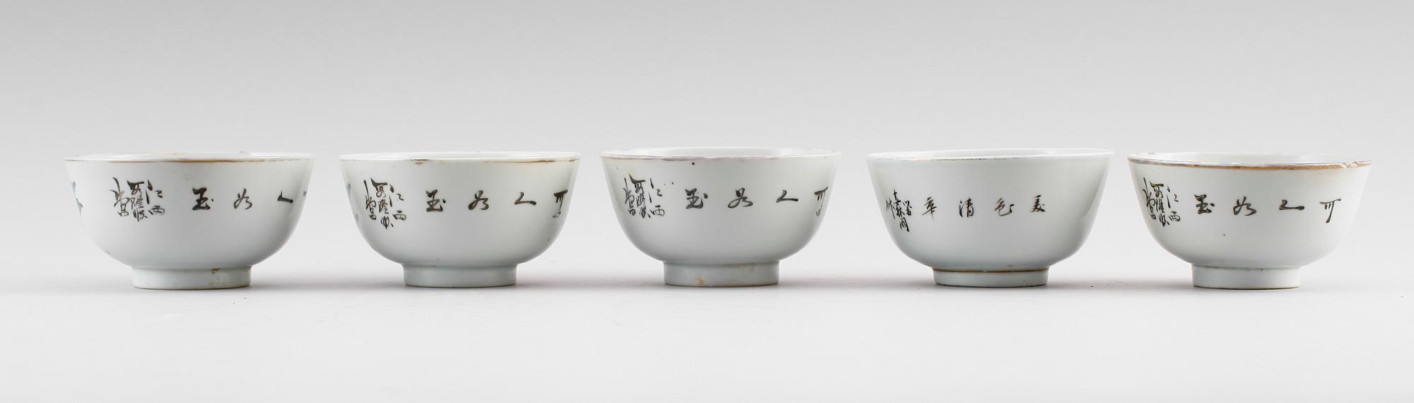 TESKÅLAR, porslin, 5 st, sannolikt 1900-talets första hälft.