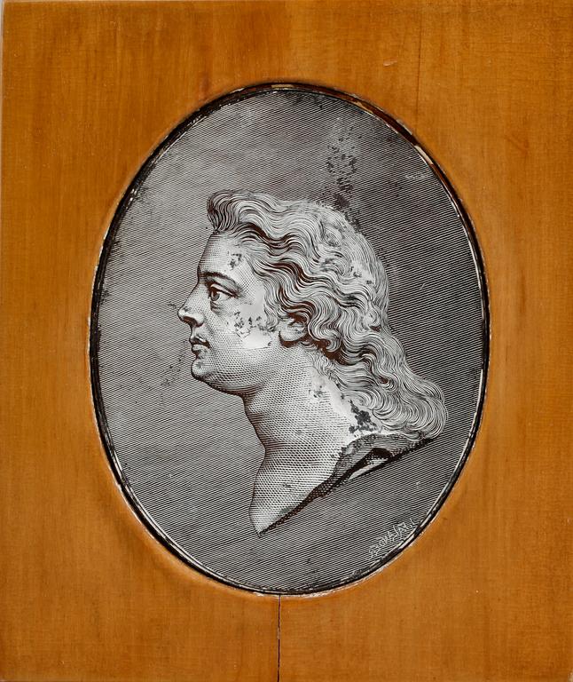 MINIATYRER, 2 st, tryck på gips, 1800-tal.