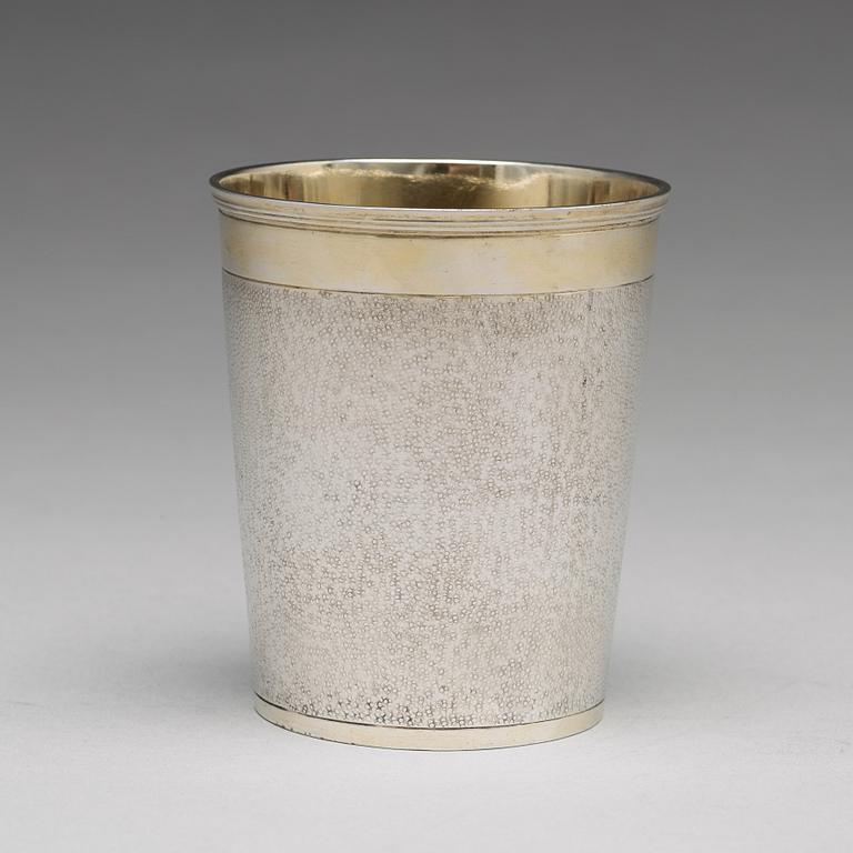 A German 18th century parcel-gilt beaker, mark of Philipp Stenglin, Augsburg 1735-1736.