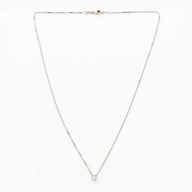 Pendant with chain, 18K white gold set with brilliant-cut diamond.
