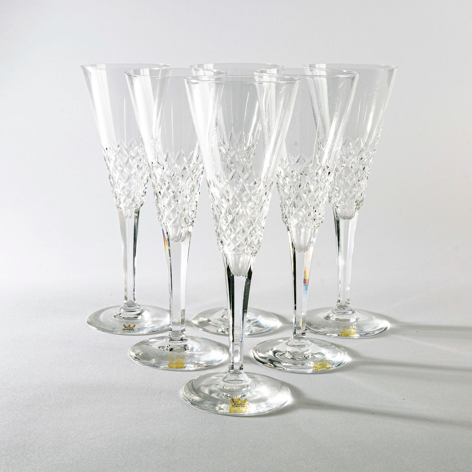 Vicke Lindstrand, champagneglas, 6 st, "Ambassadör", Kosta Boda.