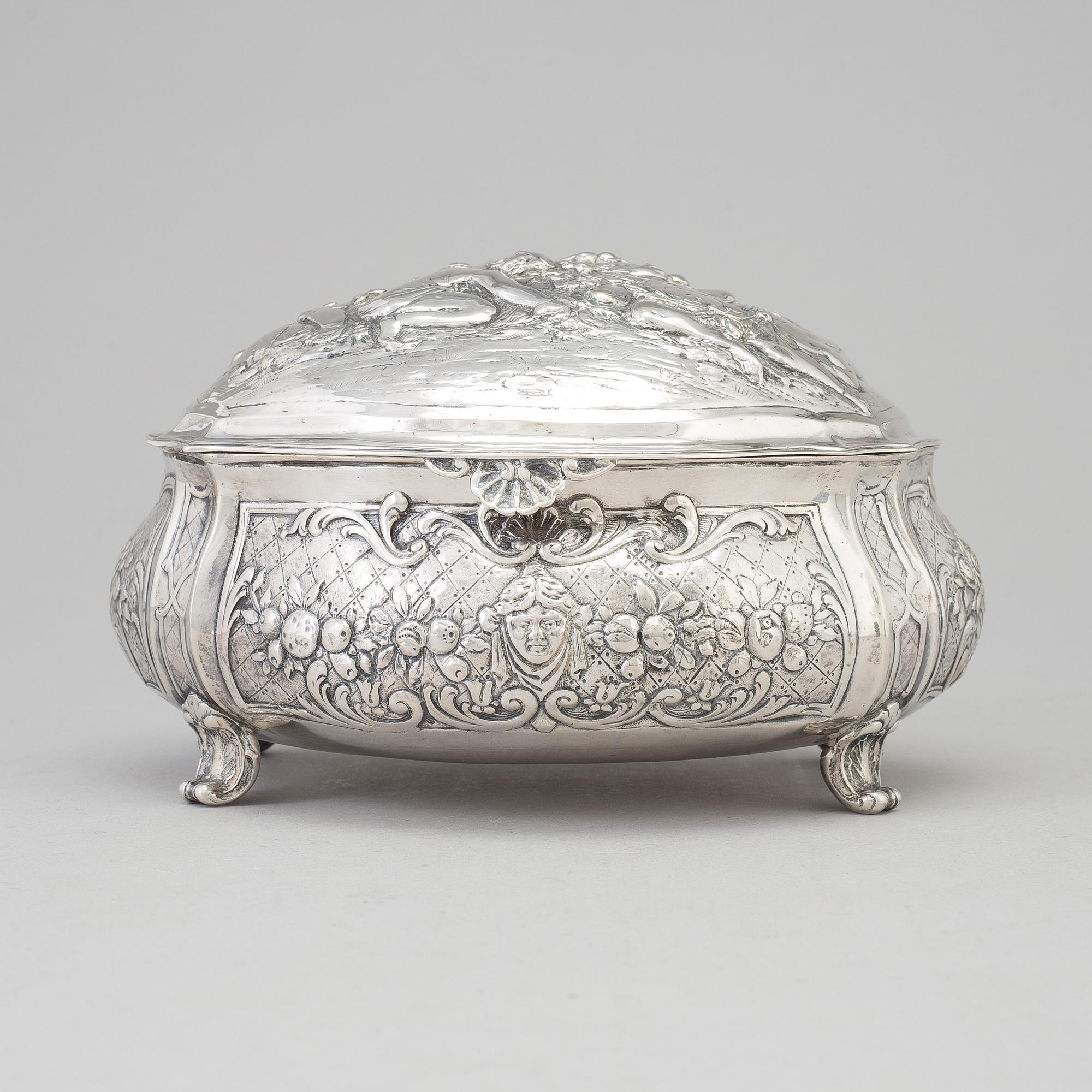 A silver sugar box, early 20th century.