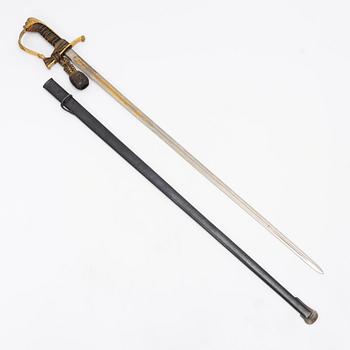 A Swedish infantry officer's sword with scabbard.