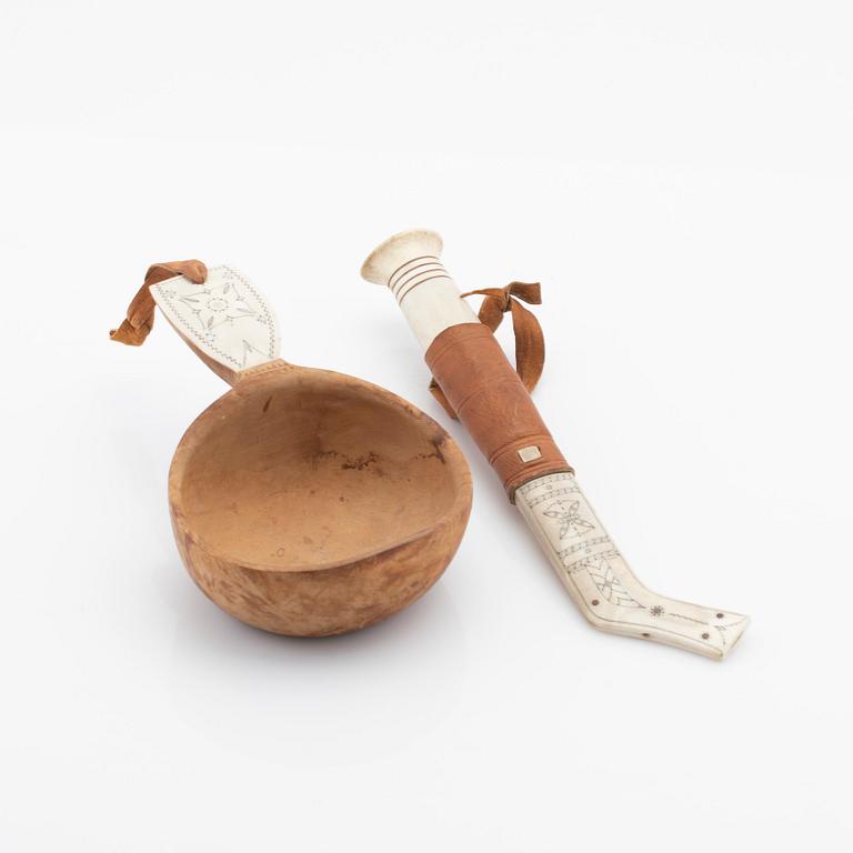 Nikolaus Fankki, half-horn knife and cup, signed.