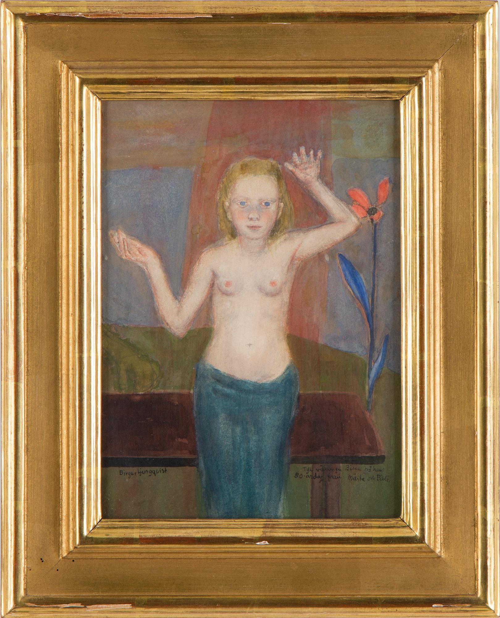 BIRGER LJUNGQUIST, akvarell och blyerts, signerad Birger Ljungqvist samt med dedikation.