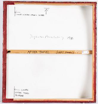 Stephen Buckley, triptyk, mixed media on canvas, signed and dated 1985 verso.