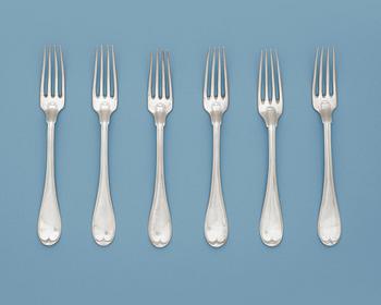 1029. A set of six table-forks, makers mark of Adolf Zethelius, Stockholm 1830.