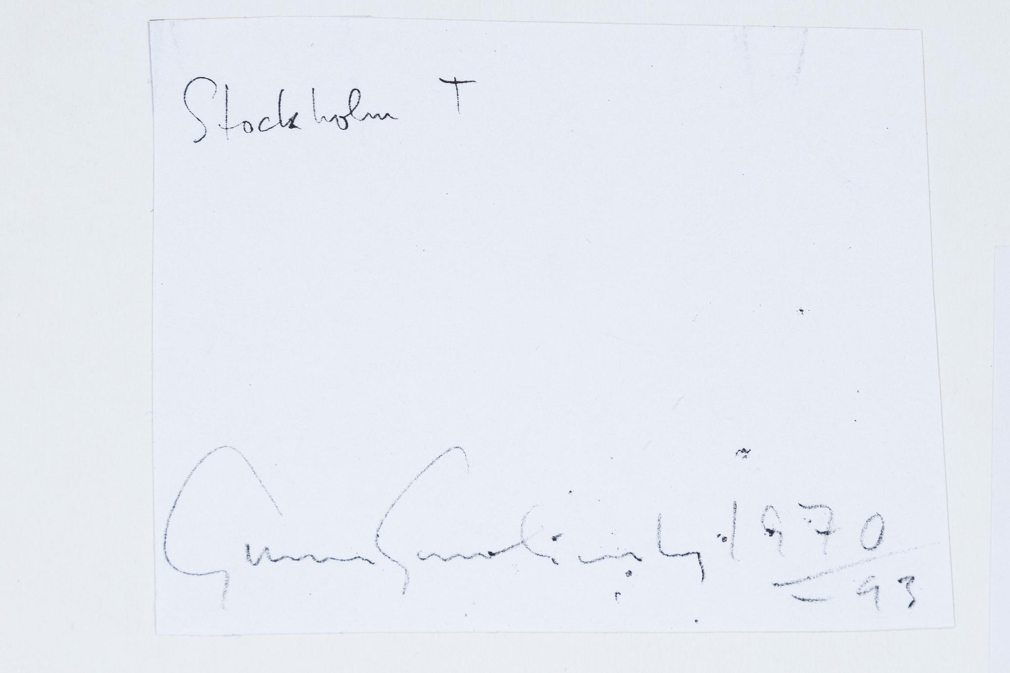 Gunnar Smoliansky, photograph signed and dated 1990 verso.