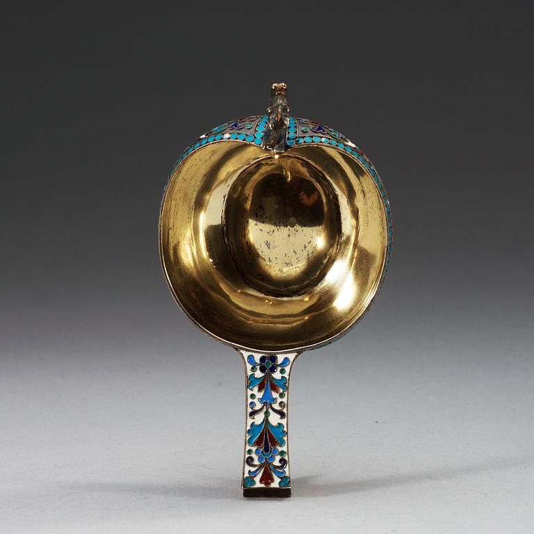 A Russian 19th century silver-gilt and enameld kovsch, makers mark of Nikolaus Strulyev, Moskva 1895.