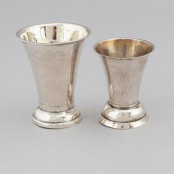 Two parcel-gilt Swedish silver beakers, 1760-99.