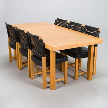 Carl Gustaf Hiort af Ornäs, A mid-20th century 'Näyttely Senior' dining table and six chairs for HMN Huonekalu Nupponen.